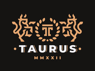 Bull modern logo. Taurus  heraldic  emblem design editable for your business. Vector illustration.