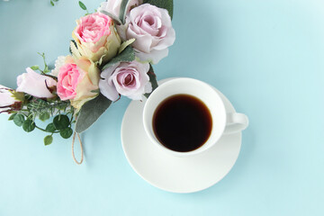 コーヒーとバラのリース