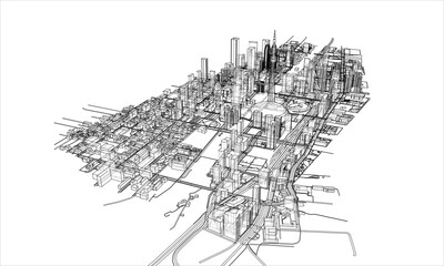 Outline city concept. Wire-frame style