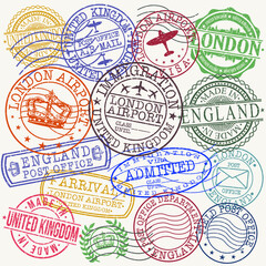 London United Kingdom Stamp Vector Art Symbol Design Badge Set.