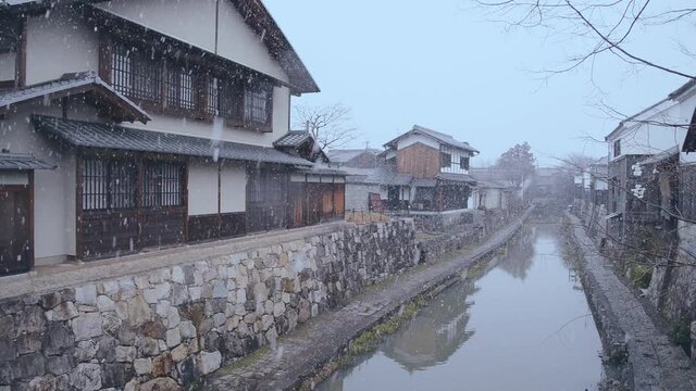 Snowing Canal in OmiHachiman, Shiga,Japan
