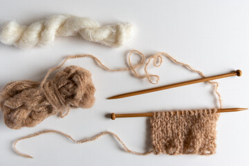 knitting project with fluffy mohair yarn 