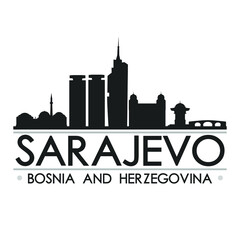 Sarajevo Bosnia and Herzegovina Skyline Silhouette Design City Vector Art Famous Buildings.