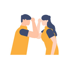 illustration of a man and woman shaking hands using his elbow. the concept of preventing diseases, corona viruses, and bacteria. flat design. can be used for elements, landing pages, UI, website, icon