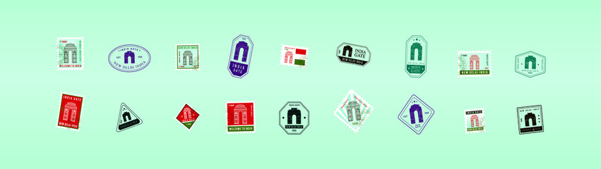 Fototapeta premium set of india gate postage stamp. stock vector illustration
