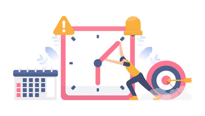 deadline concepts, planning and schedules, managing time. illustration of a people pushing or holding a clock so that time does not run out. flat design. can be used for elements, landing pages, UI