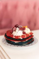 american pancakes with raspberries isolated.