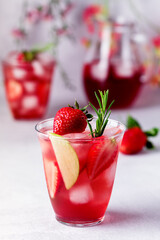 Glasses of Fresh and Cold Strawbery and Green Apple Lemonade Tasty and Healthy Summer Drink Cold Berry and Fruit Lemonade Vertical Close Up