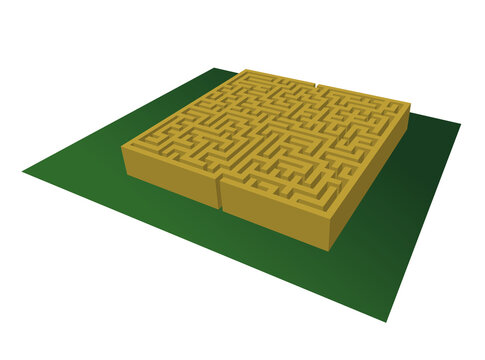 Square 3d Maze garden in perspective view over a grass ground, Vector illustration.