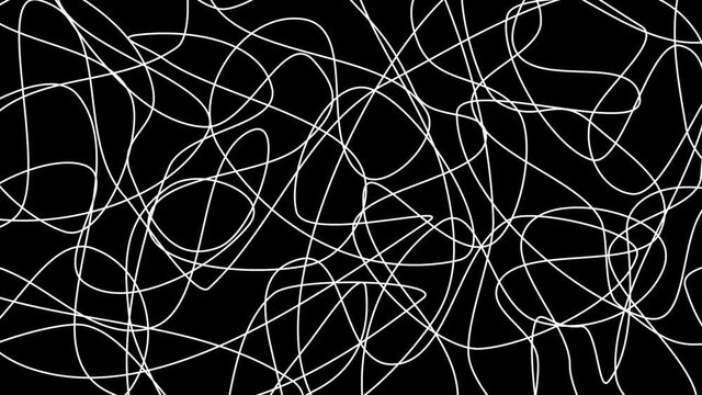 Animated matted doodle background with white pen style stroke on black background