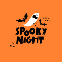 Happy Halloween emblem, banner, calligraphy poster, greeting card, party invitation. 