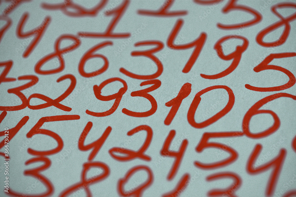 Poster background of numbers. from zero to nine. seamless texture with color. mathematic backdrop. random.