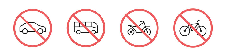 No entry sign for cars, buses, motorcycles and bicycles. Entry into the territory is prohibited. Vector illustration
