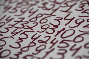 Background of numbers. from zero to nine. Seamless texture with Color. Mathematic backdrop. Random.