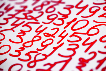 Background of numbers. from zero to nine. Seamless texture with Color. Mathematic backdrop. Random.