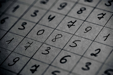 Background of numbers. from zero to nine. Seamless texture with Color. Mathematic backdrop. Random.