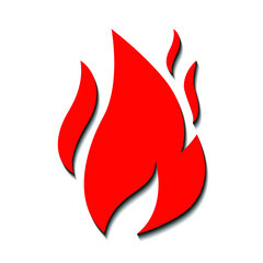 Red fire on a white background and black shadow, sign for design, vector illustration