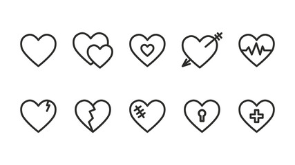 Heart linear icons set. Vector illustration
