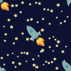 Seamless outer space ufo rocket science kids background pattern