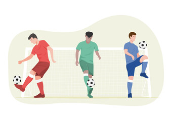 Obraz premium Soccer players set. Soccer players are training, vector illustration.