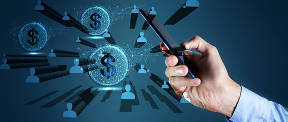 money transfer in digital world, business and technology concept 3D illustration