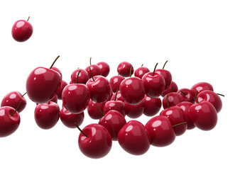 Falling cherries isolated on background, cherry in the air. 3d render