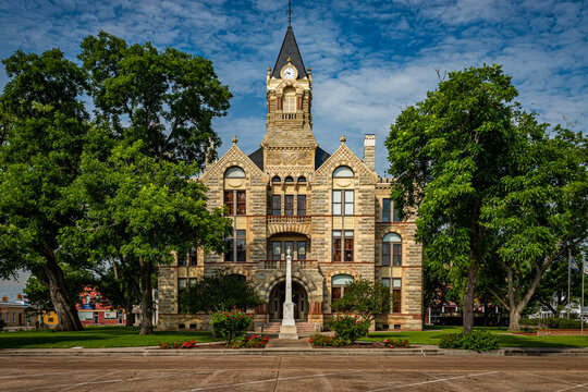 La Grange, Texas / United States - May 31, 2020: East Elevation Of The Historic Fayette County Courthouse In LaGrange, Texas.