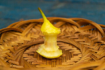 Yellow pears on blue background