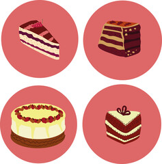 cake slices with frosting and decorations on pink round background