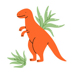 Two tillandsia plants with a cute dinosaur pot, cartoon vector illustration