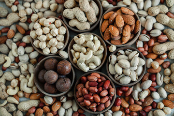 Assorted nuts for a background
Almond, walnut,cashew, pistachios, hazelnuts, peanuts, Macadamia
Collection of different varieties of nuts. Composition with dried fruits
Healthy food. Organic.