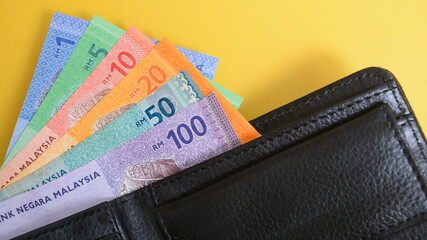 Close up of Malaysian currencies denomination.