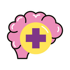 brain human with pluss symbol line and fill style icon