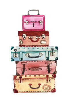 Watercolor Travel Clip Art, Watercolor summer Suitcases and Bags By Old  Continent Design
