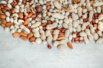 Assorted nuts for a background
Almond, walnut,cashew, pistachios, hazelnuts, peanuts, Macadamia
Collection of different varieties of nuts. Composition with dried fruits
Healthy food. Organic.