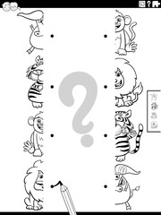 match halves of animals pictures coloring book page
