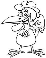 cartoon rooster bird farm animal character coloring book page