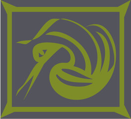 abstract drawing of green line bird heron on gray background