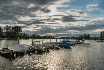 Boats on the Rhine river in Stein am Rhein, Canton of Schaffhausen, Switzerland