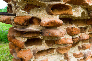 The ruins of the monastery in Biaroza, Belarus. The remains of the building. Brick destroyed walls. Red brick. 