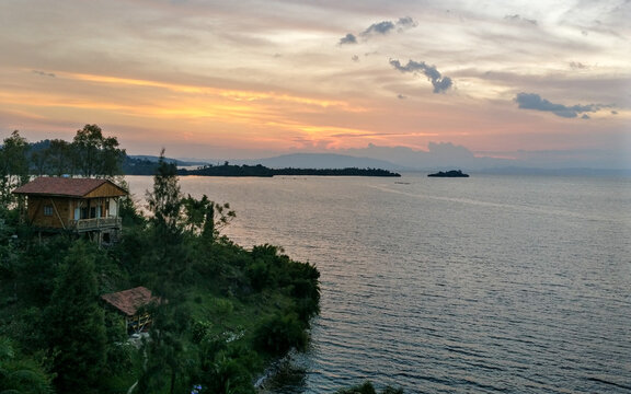Kivu Lake at sunset taken from Kibuye, Rwanda, Africa