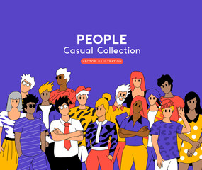 A large group of relaxed casual people. Team and community vector illustration.
