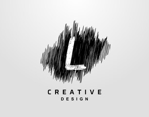 L Letter Logo With Grunge Hand drawn Line Element. Vector Urban grunge style design elements