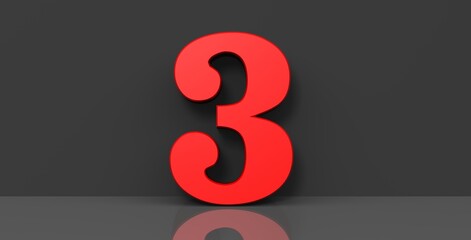3 three number red 3d sign digit numeral