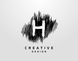 H Letter Logo With Grunge Hand drawn Line Element. Vector Urban grunge style design elements