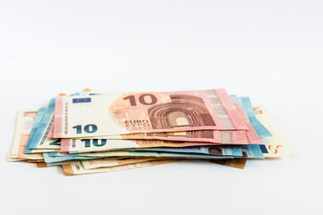 Obraz na płótnie Canvas Euro money banknotes stacked close up
