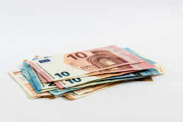 Euro money banknotes stacked close up