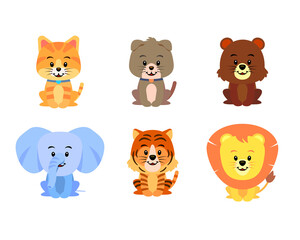 Fototapeta premium Cat Dog Bear Elephant Tiger Lion Animals friends illustration