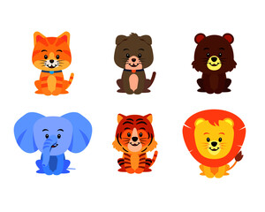 Fototapeta premium Cat Dog Bear Elephant Tiger Lion cute Animals character friends vector illustration