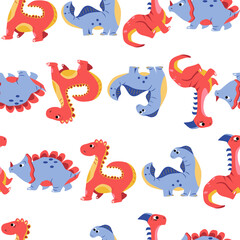 vector seamless patterns with dinosaurs and ferns. texture for children with cartoon motives and plants. patterns for decorating fabrics and children's clothing